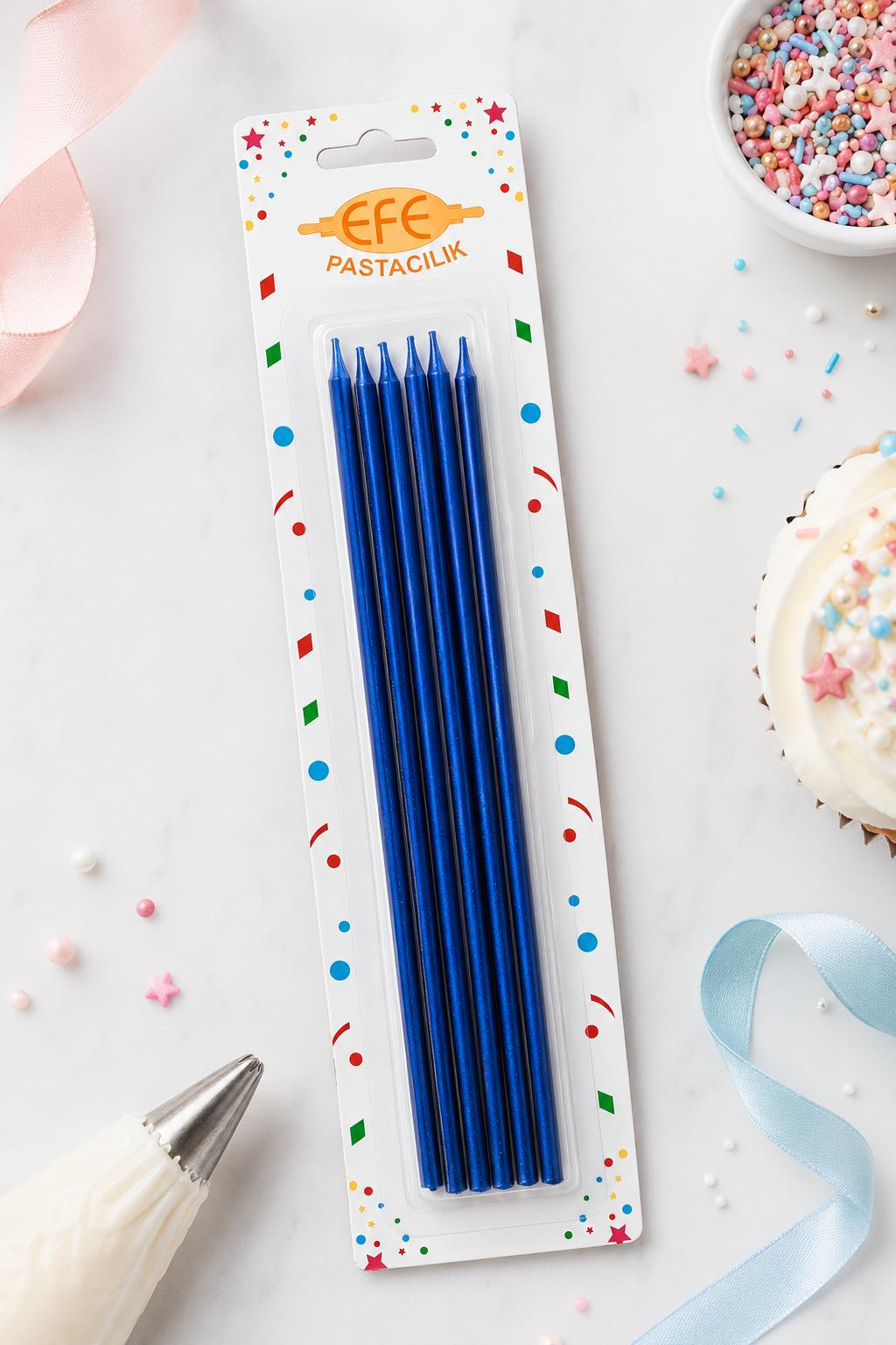 Metalik Lacivert Uzun Pasta Mumu 20 Cm