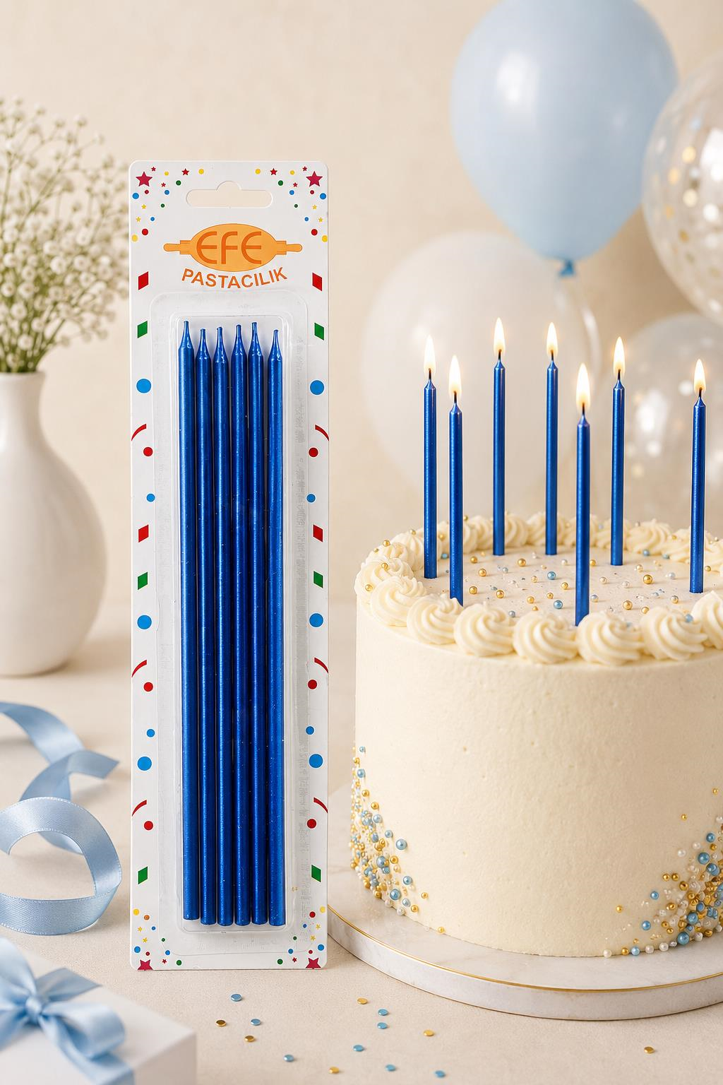 Metalik Lacivert Uzun Pasta Mumu 20 Cm