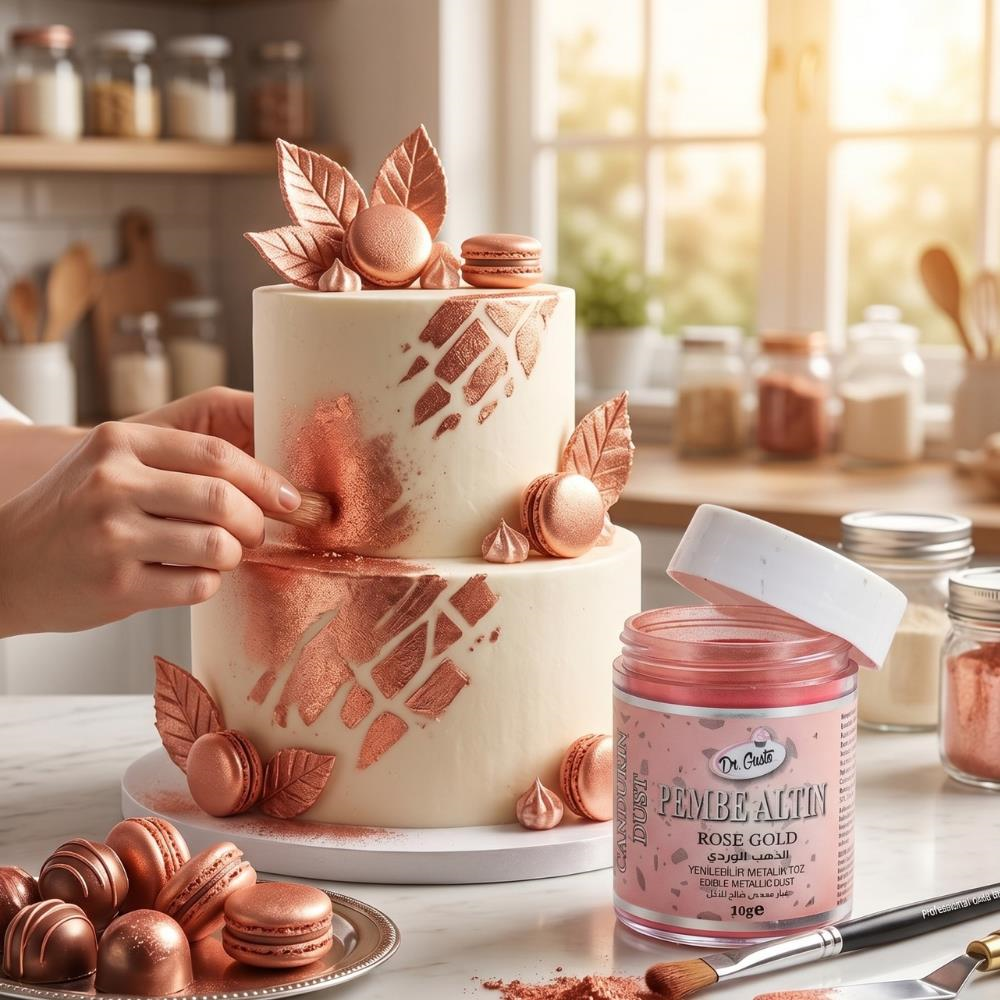 Dr. Gusto Metalik Toz Gıda Boyası Rose Gold 10 gr - Yenilebilir Pasta Dekor Tozu