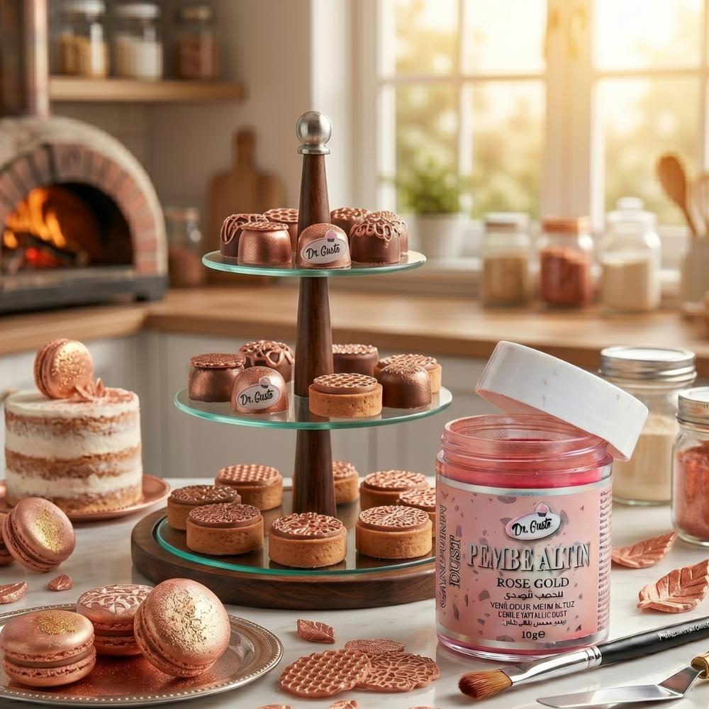 Dr. Gusto Metalik Toz Gıda Boyası Rose Gold 10 gr - Yenilebilir Pasta Dekor Tozu