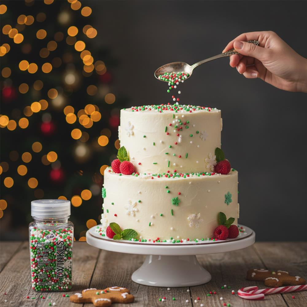 Dr. Gusto Mini Cupcake Pasta Süsleme Şekeri Kar Taneli Yeşil & Kırmızı 100 gr - Yılbaşı Konsept Dekoru
