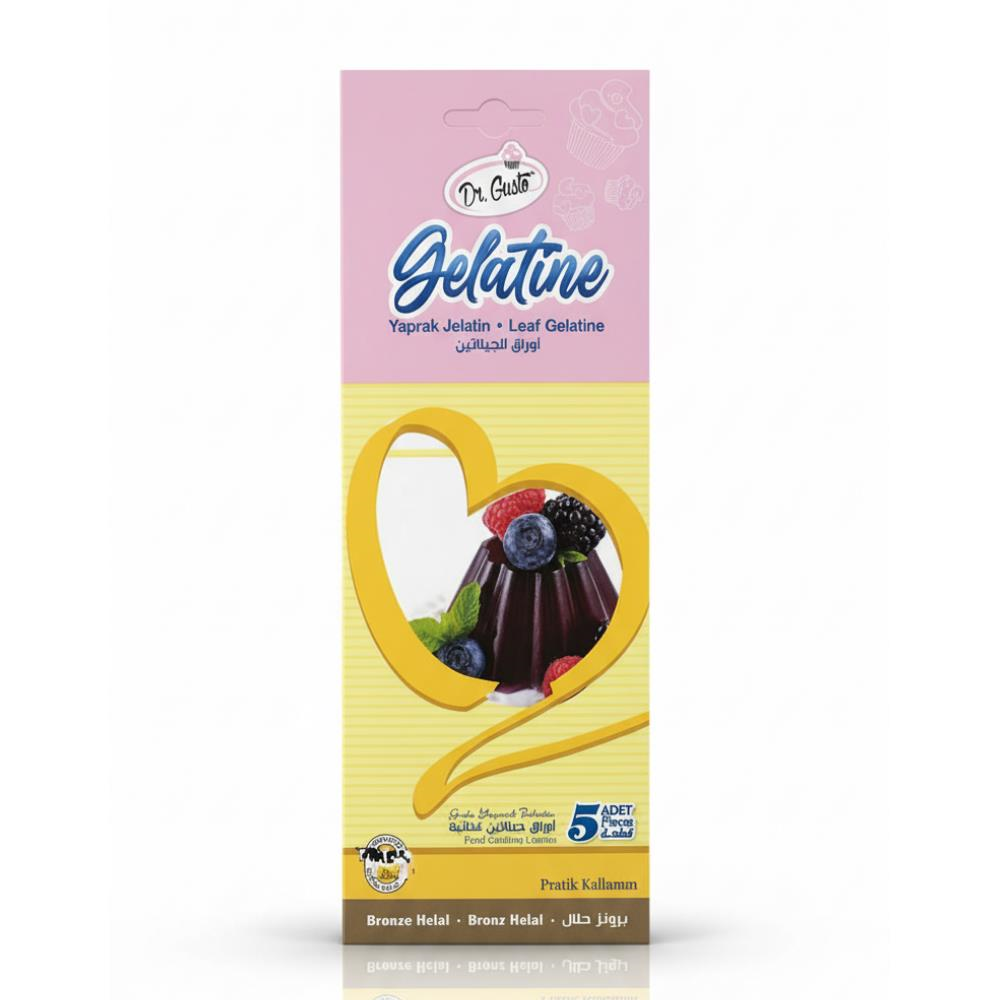 Dr. Gusto Mini Yaprak Jelatin 5li Zarf - Pasta, Tatlı ve Jöle Tarifleri için Doğal Kıvam Arttırıcı