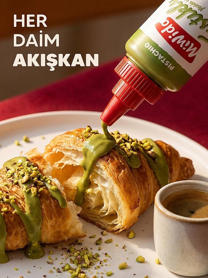 Miwida Antep Fıstıklı Çikolata Sos - Pratik Waffle, Pankek, Krep, Kruvasan ve Tatlı Sosu 330 gr