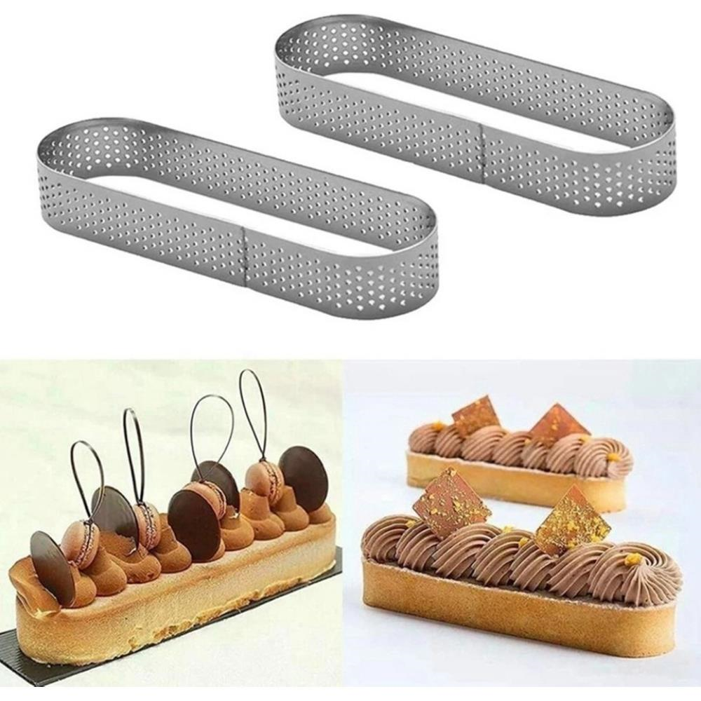 Oval Delikli Tart Kalıbı 12x4 cm – Paslanmaz Çelik Tart Halkası | Profesyonel Tart, Mini Cheesecake ve Fransız Pasta Kalıbı