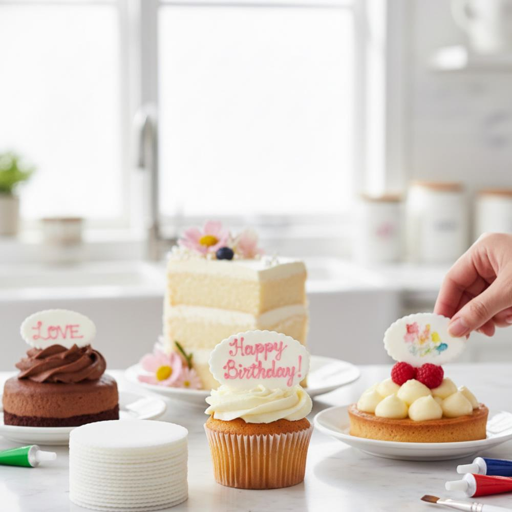 Efe Pastacılık Oval Yazı Plakası 24 adet - Pasta, Cupcake ve Tatlı Üstü Yenilebilir Dekor