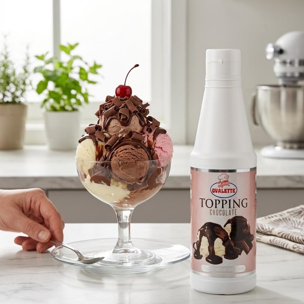 Ovalette Topping 4lü Sos Seti Çilek, Karamel, Çikolata ve Frambuaz 1 kg - Waffle, Pancake ve Tatlı Sunumları için Profesyonel Sos Seti