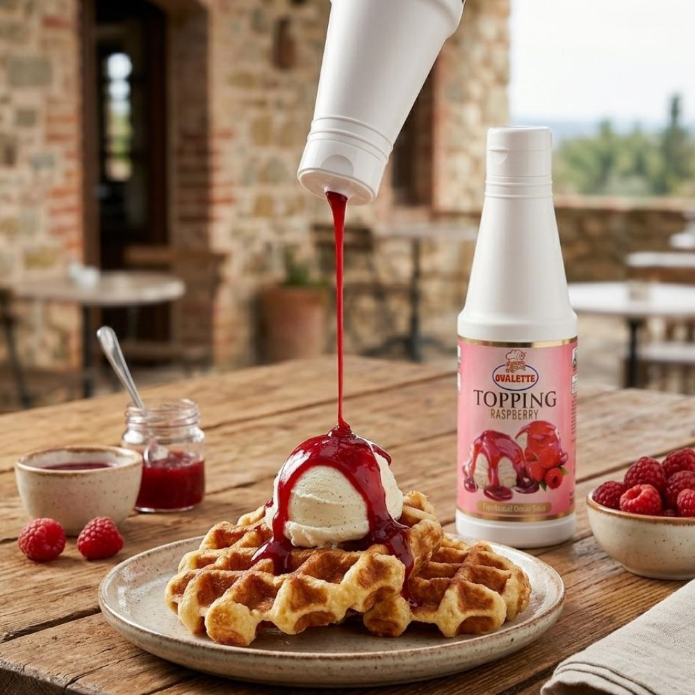 Ovalette Topping Frambuaz Sosu 1 kg - Tatlı, Waffle, Pancake ve İçecekler için Yoğun Meyve Aromalı Topping