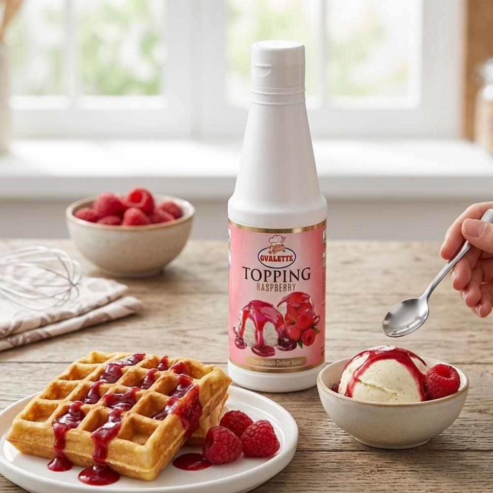 Ovalette Topping Frambuaz Sosu 1 kg - Tatlı, Waffle, Pancake ve İçecekler için Yoğun Meyve Aromalı Topping
