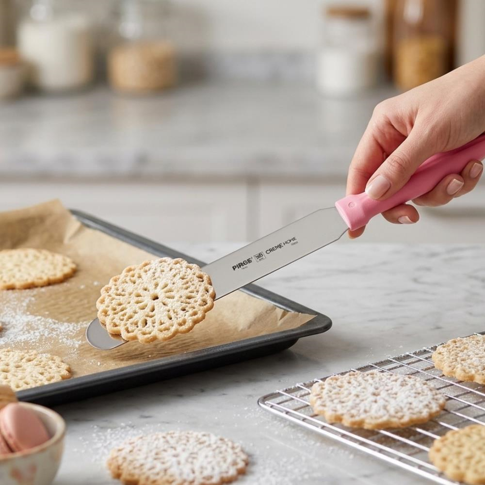 Pasta Paleti 20 CM Pembe – Paslanmaz Çelik Pasta Spatulası ve Krema Sürme Aparatı