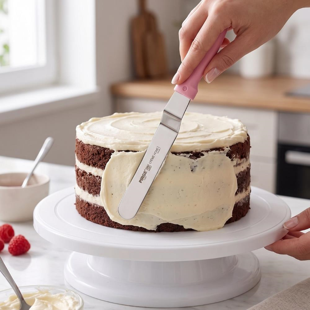 Pasta Paleti Kıvrık 15 CM Pembe – Krema Sürme ve Pasta Dekor Spatulası