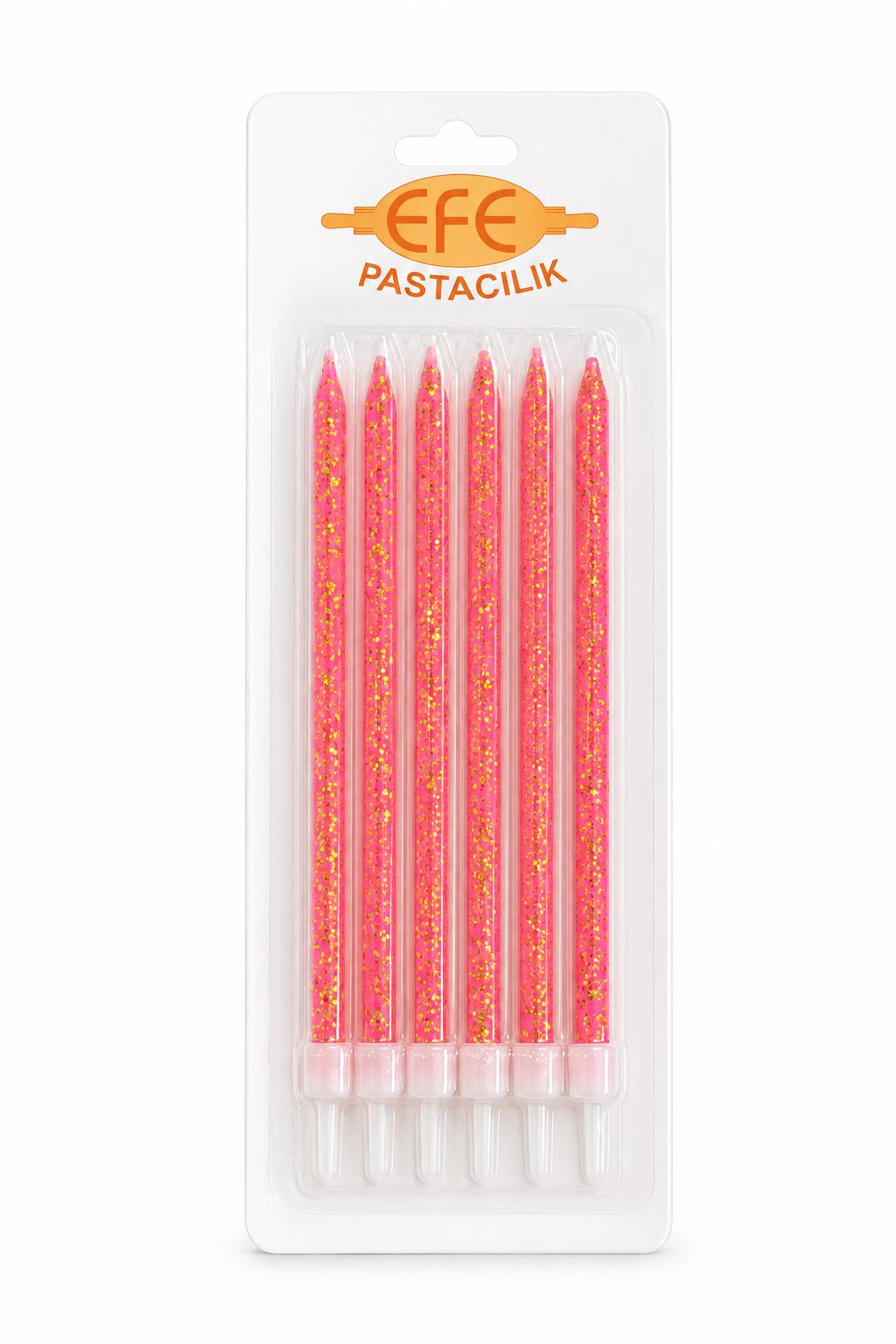 Pembe Gold Simli Uzun Pasta Mumu 17 Cm