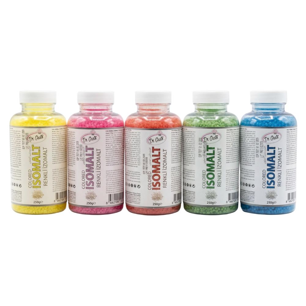 Dr. Gusto Renkli İzomalt (Isomalt) 250 gr x 5li Set - Sarı, Kırmızı, Pembe, Yeşil, Mavi Şeker Sanatı ve Pasta Dekorasyon