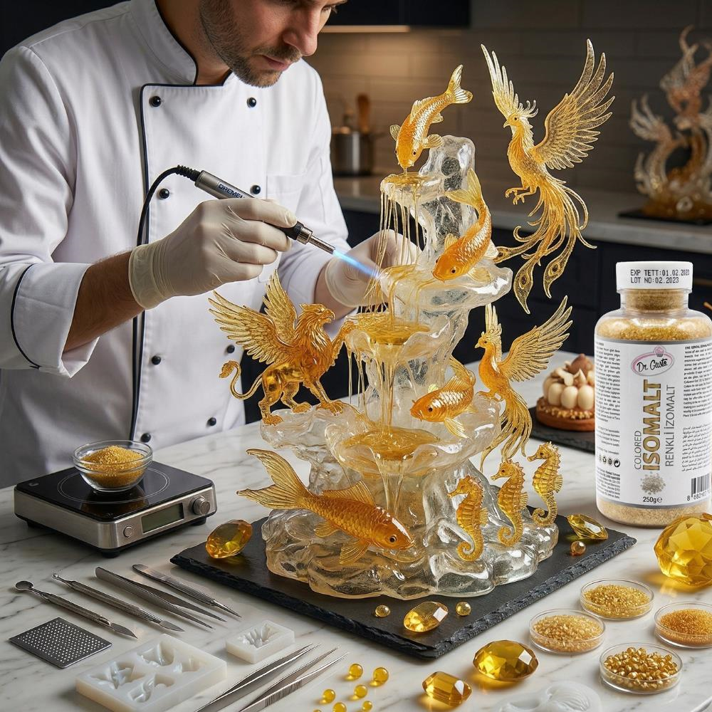 Dr. Gusto Renkli İzomalt (Isomalt) Gold (Altın) 250 gr - Şeker Sanatı ve Pasta Dekorasyon için