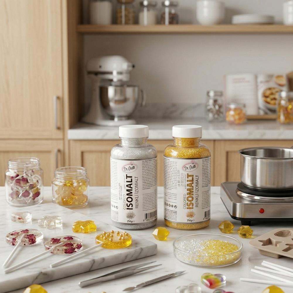 Dr. Gusto Renkli İzomalt (Isomalt) Gold & Silver 250 gr x 2li Set - Altın & Gümüş Şeker Sanatı ve Pasta Dekorasyon