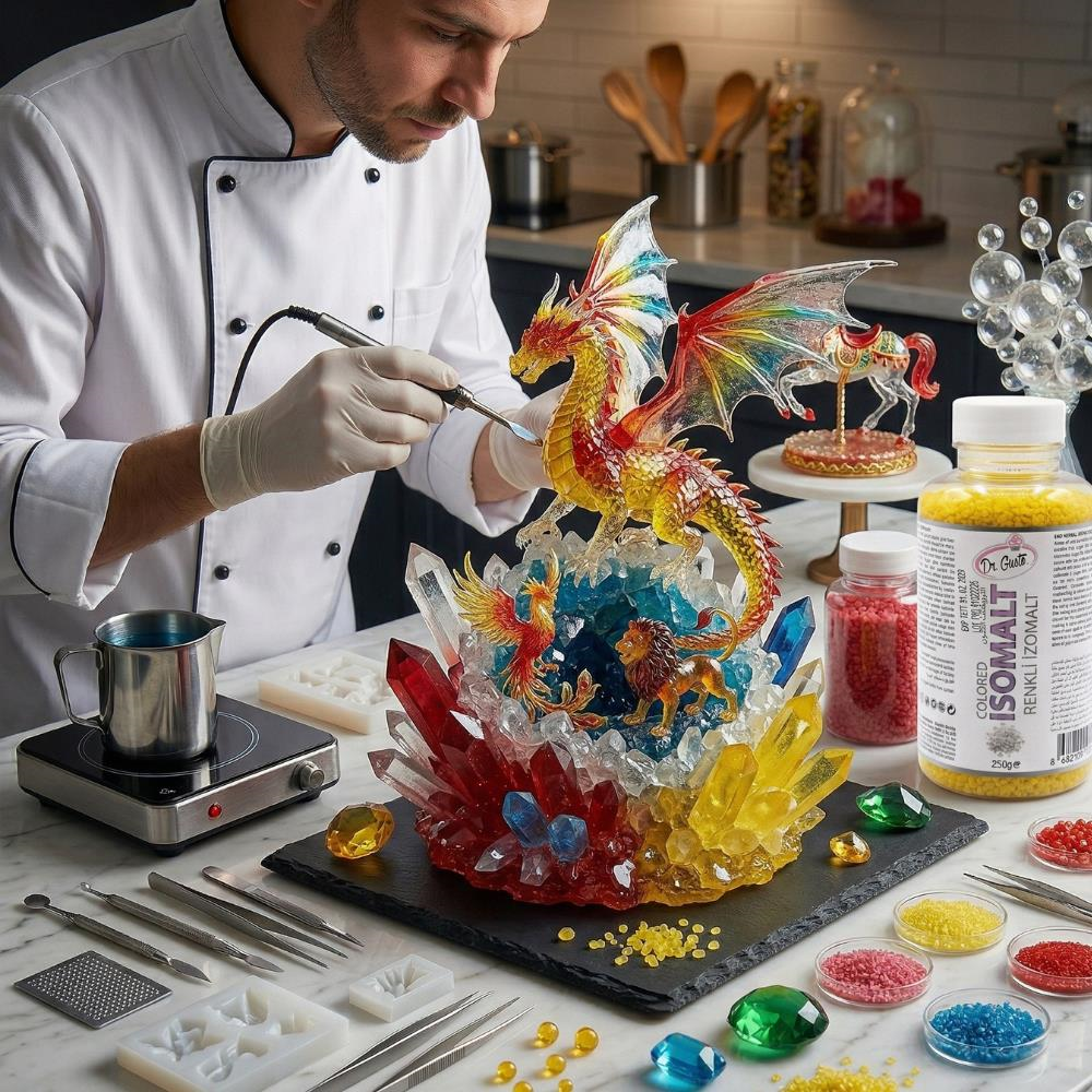 Dr. Gusto Renkli İzomalt (Isomalt) Pembe 250 gr - Şeker Sanatı ve Pasta Dekorasyon için