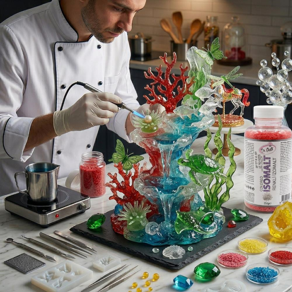 Dr. Gusto Renkli İzomalt (Isomalt) Pembe 250 gr - Şeker Sanatı ve Pasta Dekorasyon için
