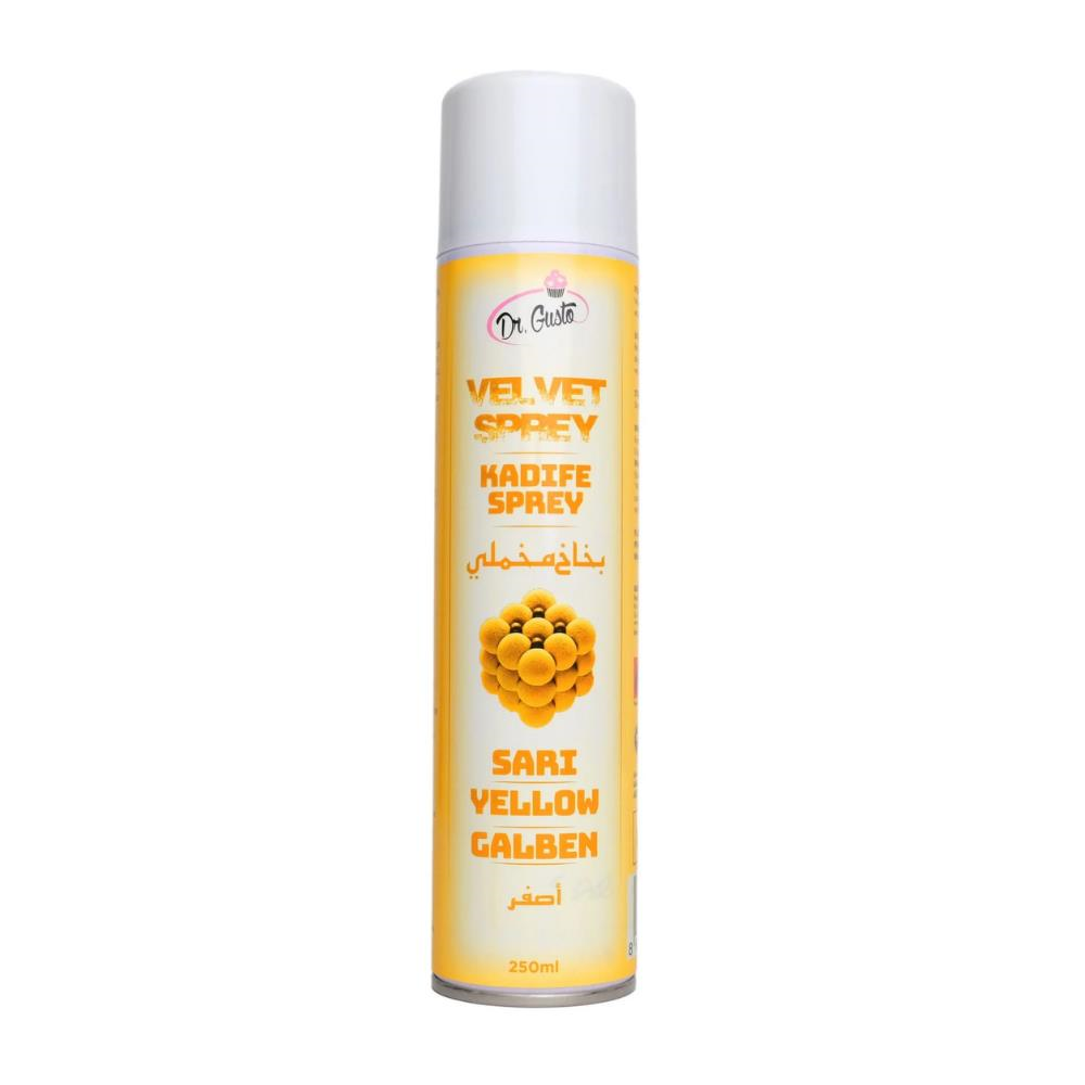 Dr. Gusto Sarı Kadife Sprey Pasta Boyası 250 ml - Pasta, Mousse, Tatlı ve Şekerleme Kaplama Spreyi