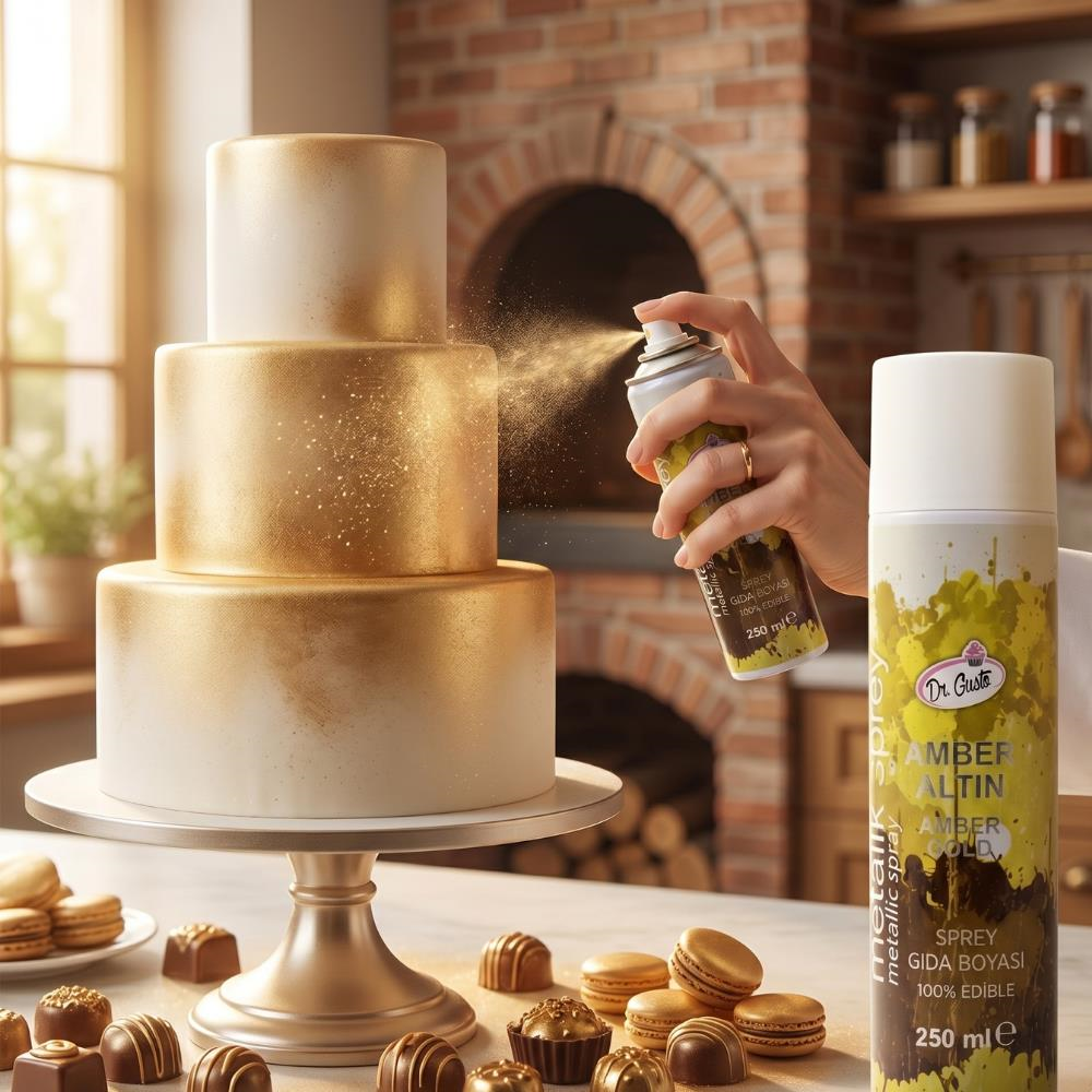 Dr. Gusto Sprey Boya Altın Gold 250 ml - Pasta ve Tatlı Dekor Spreyi