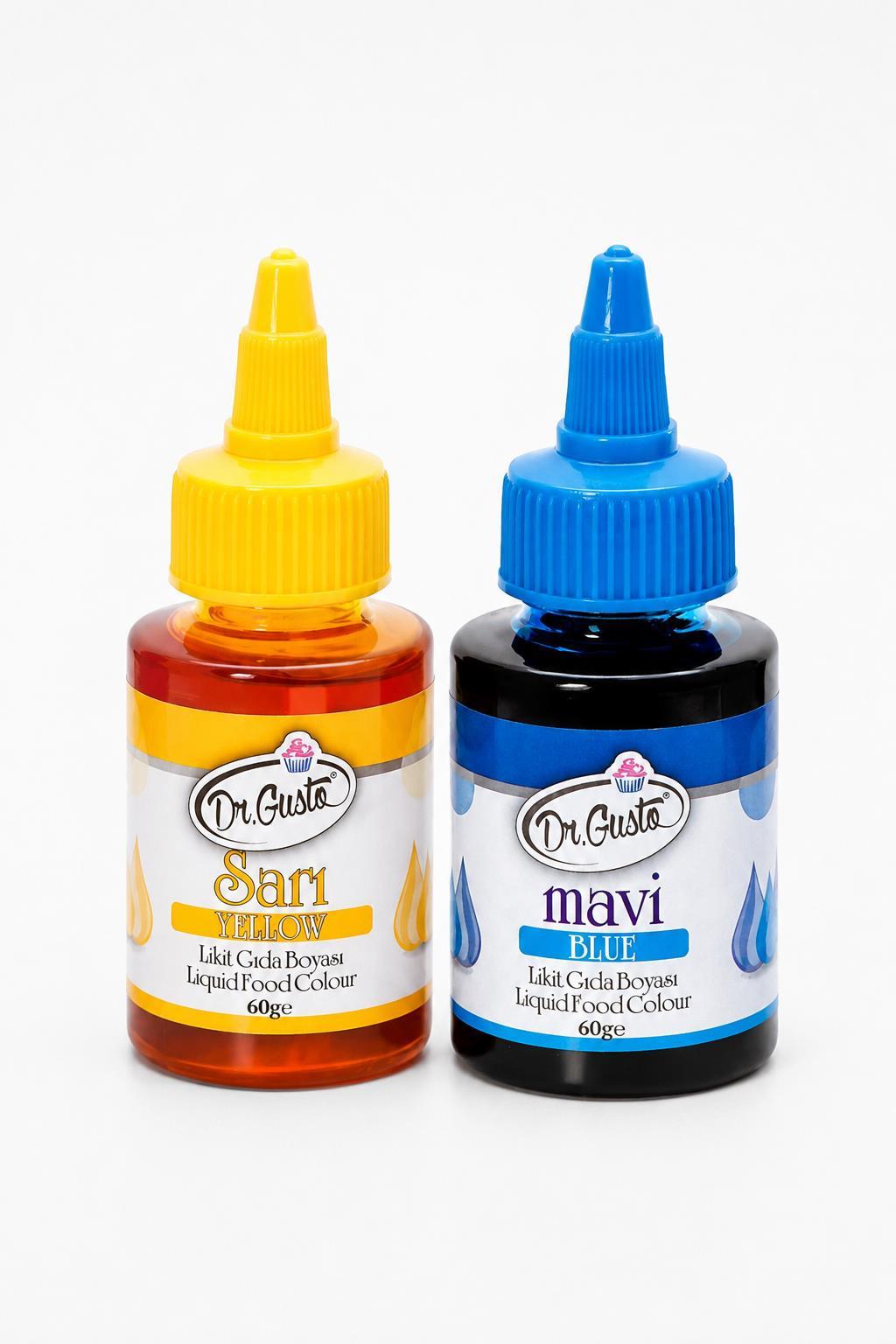 Dr. GustoSu Bazlı Likit Gıda Boyası (60gr renkler) Mavi+Sarı 2'li Set