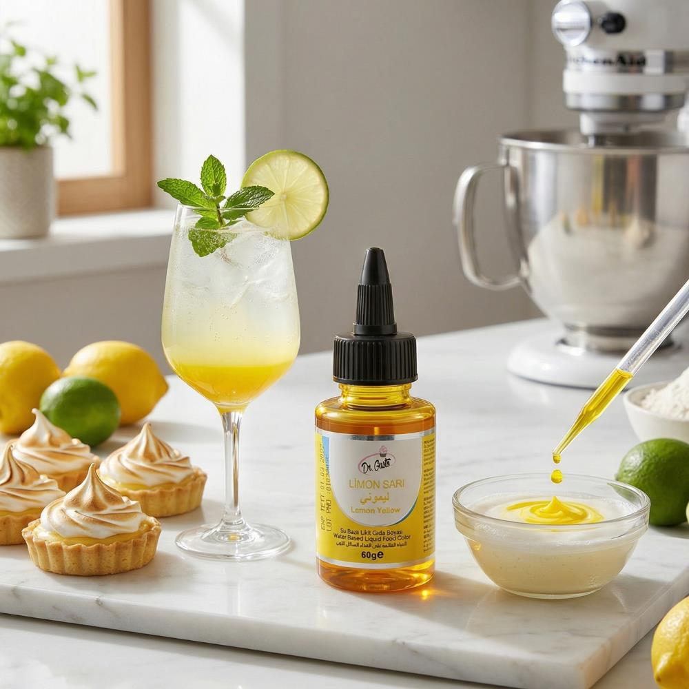 Dr. Gusto Su Bazlı Likit Gıda Boyası Limon Sarısı 60 gr - Pasta, Krema ve İçecek Renklendirici