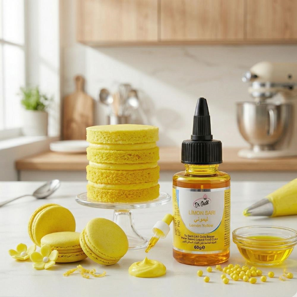Dr. Gusto Su Bazlı Likit Gıda Boyası Limon Sarısı 60 gr - Pasta, Krema ve İçecek Renklendirici