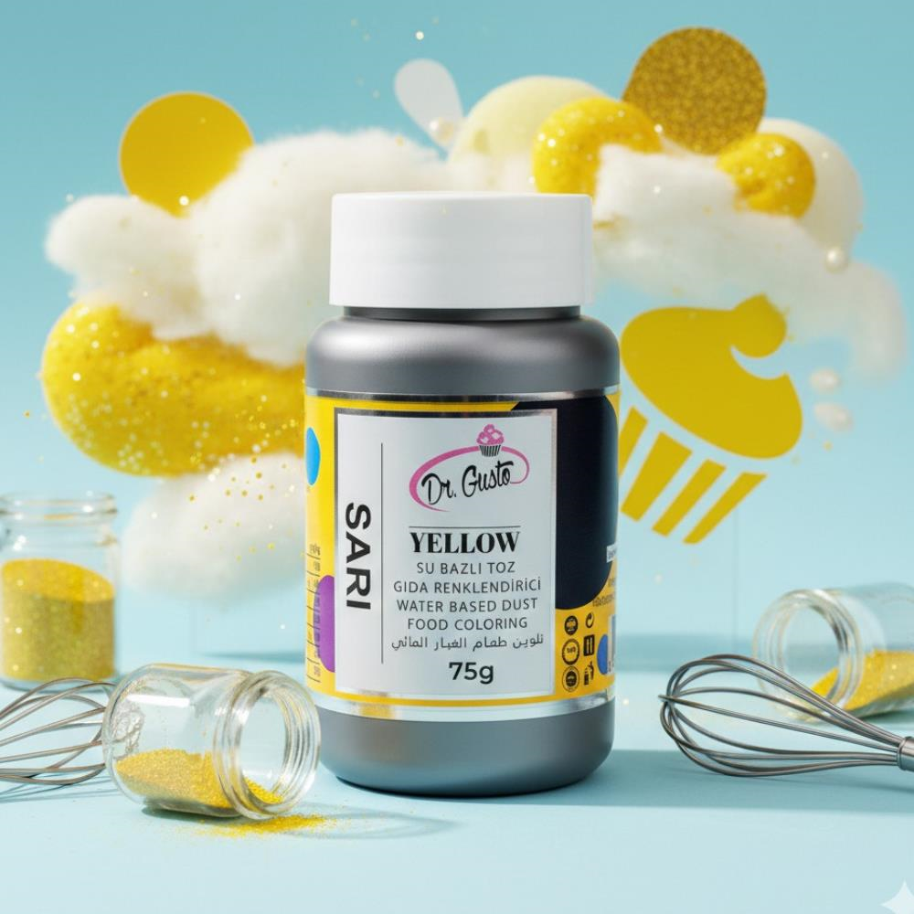 Dr. Gusto Su Bazlı Toz Sarı Gıda Boyası 75 gr - Profesyonel Pasta ve Şeker Hamuru Renklendirici