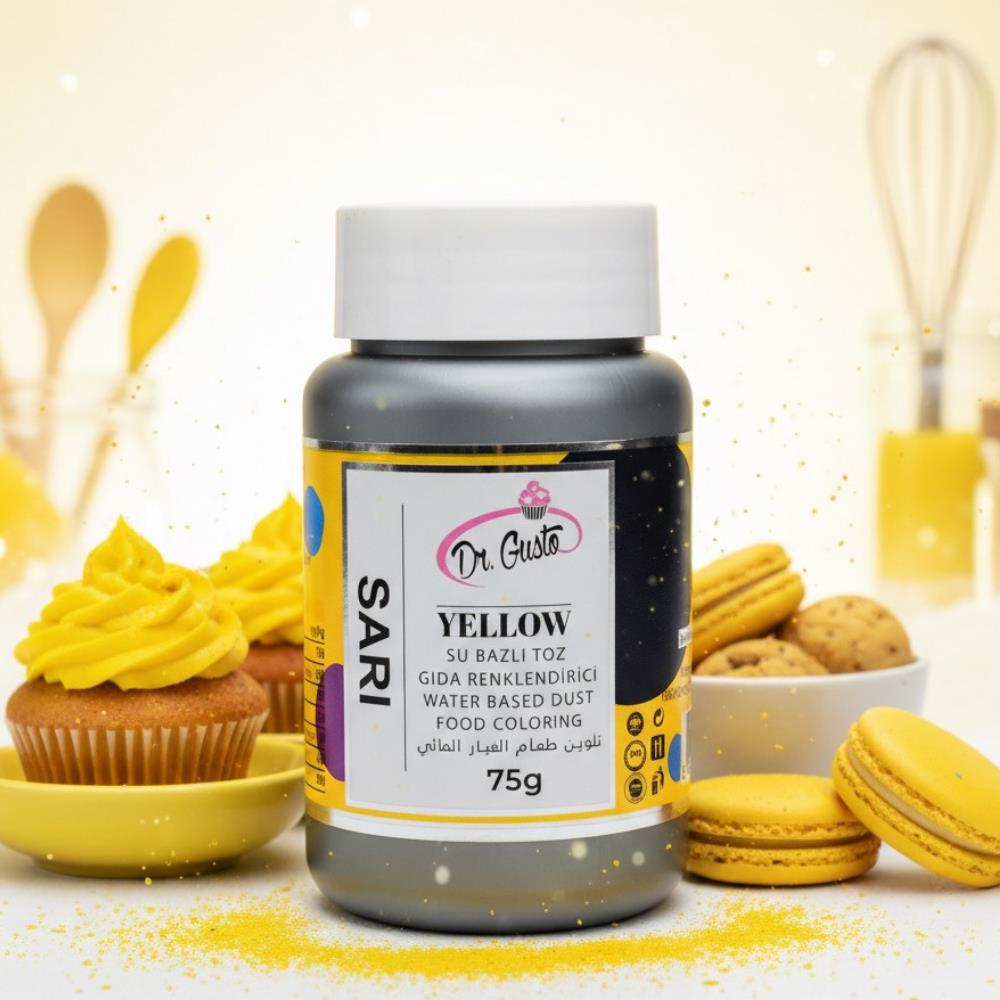 Dr. Gusto Su Bazlı Toz Sarı Gıda Boyası 75 gr - Profesyonel Pasta ve Şeker Hamuru Renklendirici