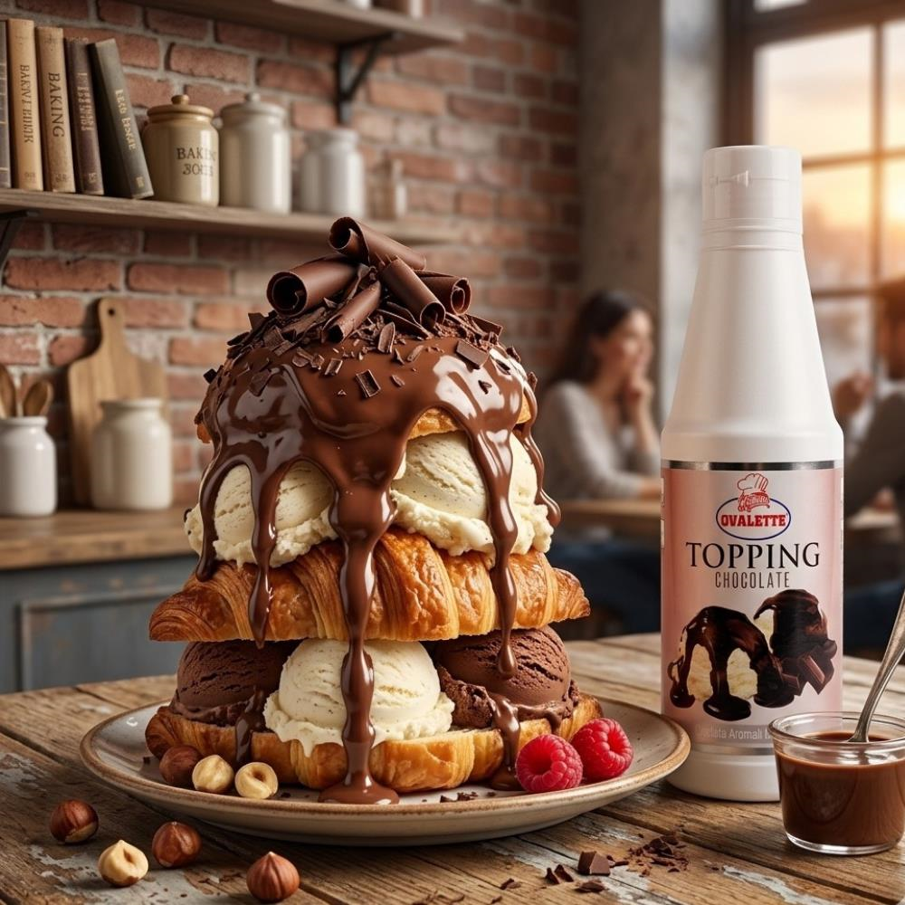 Ovalette Topping Çikolatalı Sos 1 kg - Waffle, Pancake, Tatlı ve İçecekler için Yoğun Çikolata Aromalı Topping