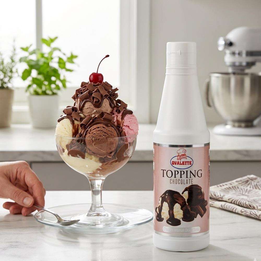 Ovalette Topping Çikolatalı Sos 1 kg - Waffle, Pancake, Tatlı ve İçecekler için Yoğun Çikolata Aromalı Topping