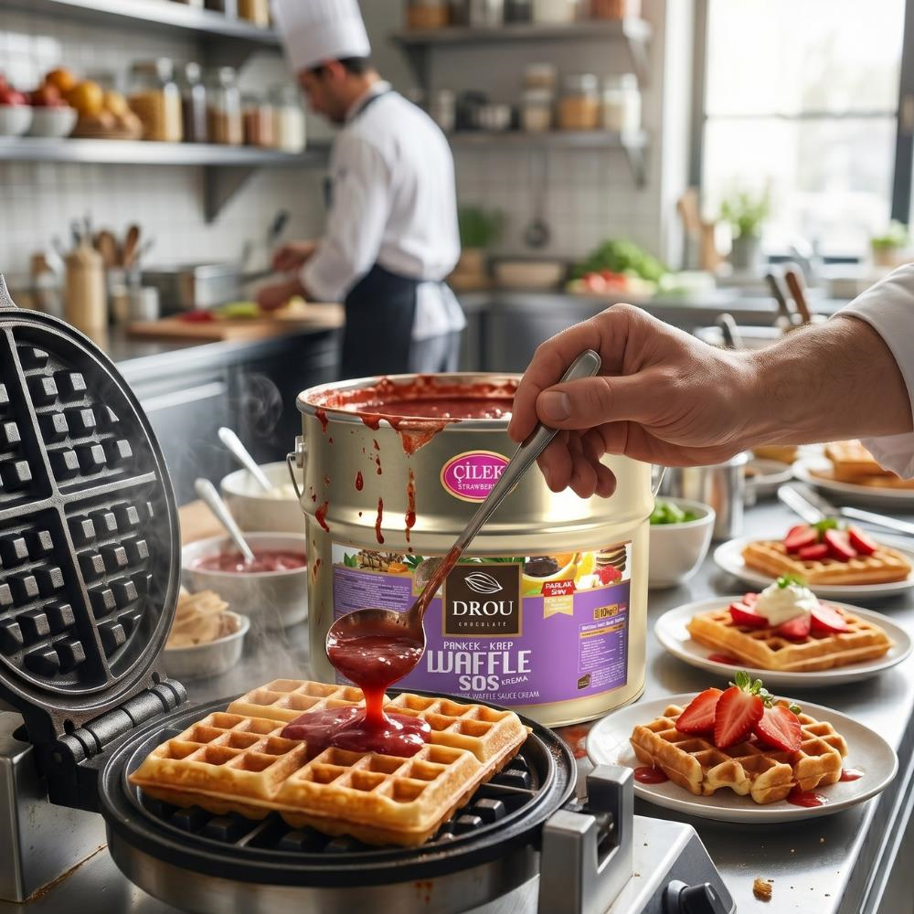 Waffle & Krep Sosu Çilekli 10 KG – Profesyonel Kullanım İçin Yoğun Kıvamlı Çilek Sos