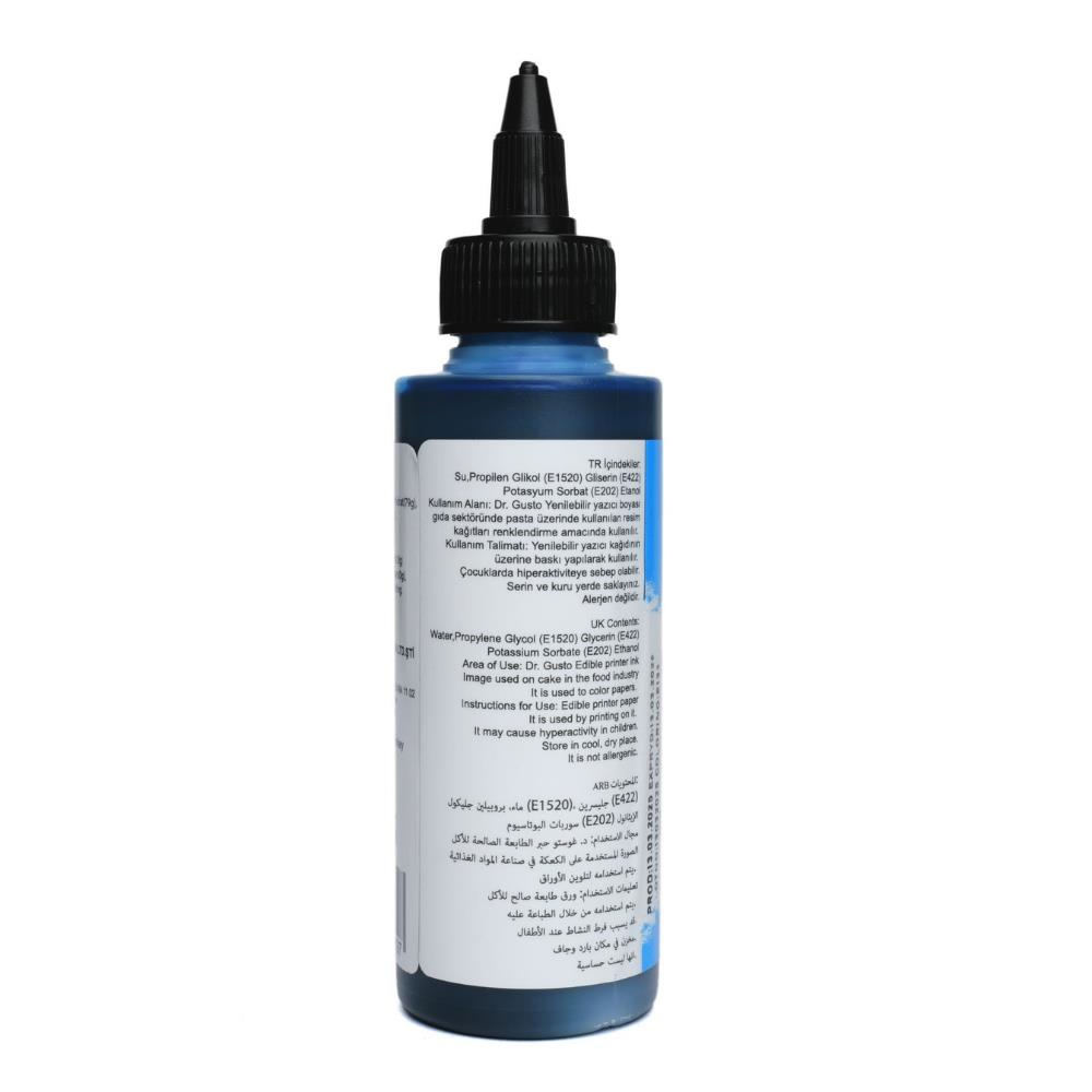 Dr. Gusto Yenilebilir Yazıcı Gıda Mürekkebi Mavi (Cyan) 115 ml - Pasta Baskı ve Gıda Yazıcı Mürekkebi