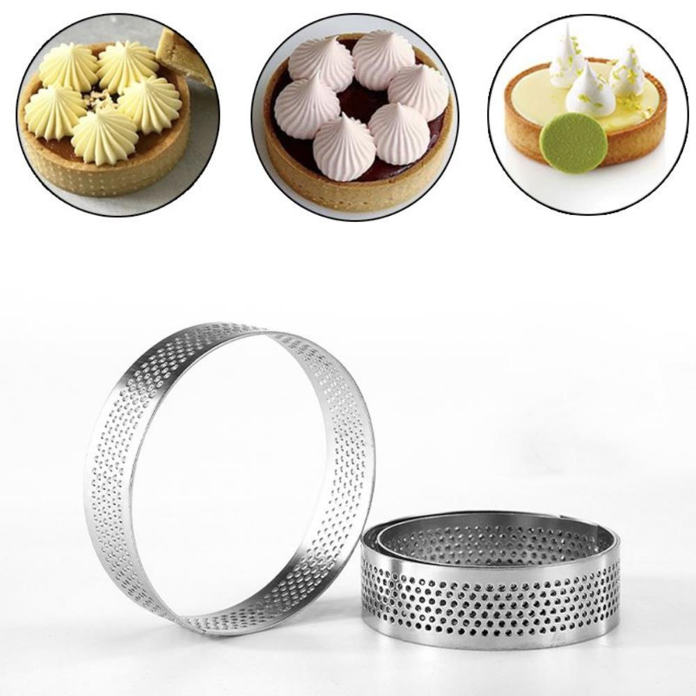 Yuvarlak Delikli Tart Kalıbı 8 cm – 4’lü Paslanmaz Çelik Tart Halkası Seti | Profesyonel Tart ve Kurabiye Kalıbı