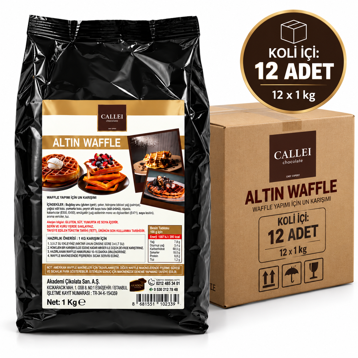 CalleiAltın Tarif Waffle Harcı 1 Kg x 12 Adet – Profesyonel Hazır Waffle Karışımı