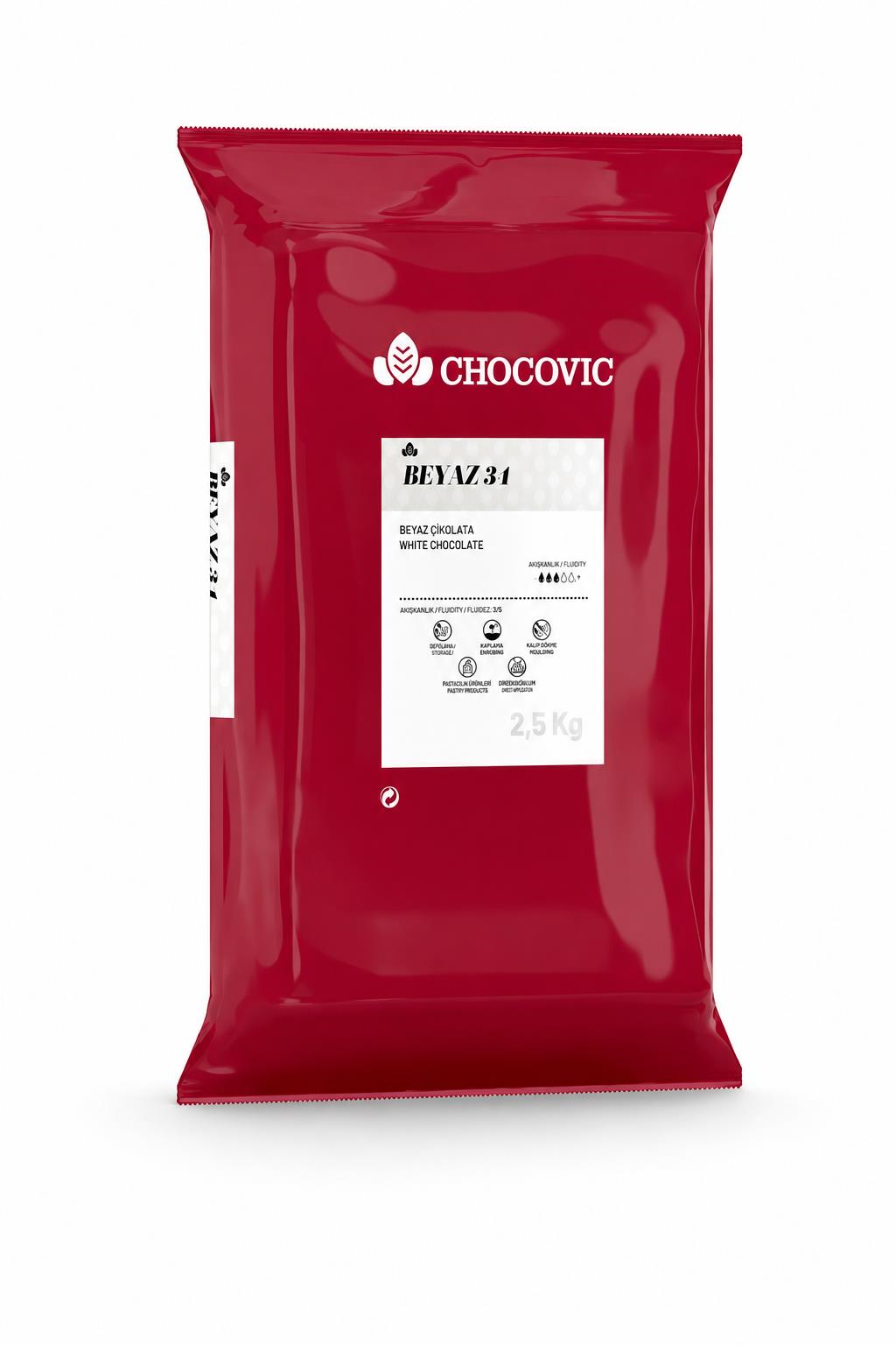 ChocovicChocovic Beyaz Kuvertür Blok Çikolata 2,5 Kg