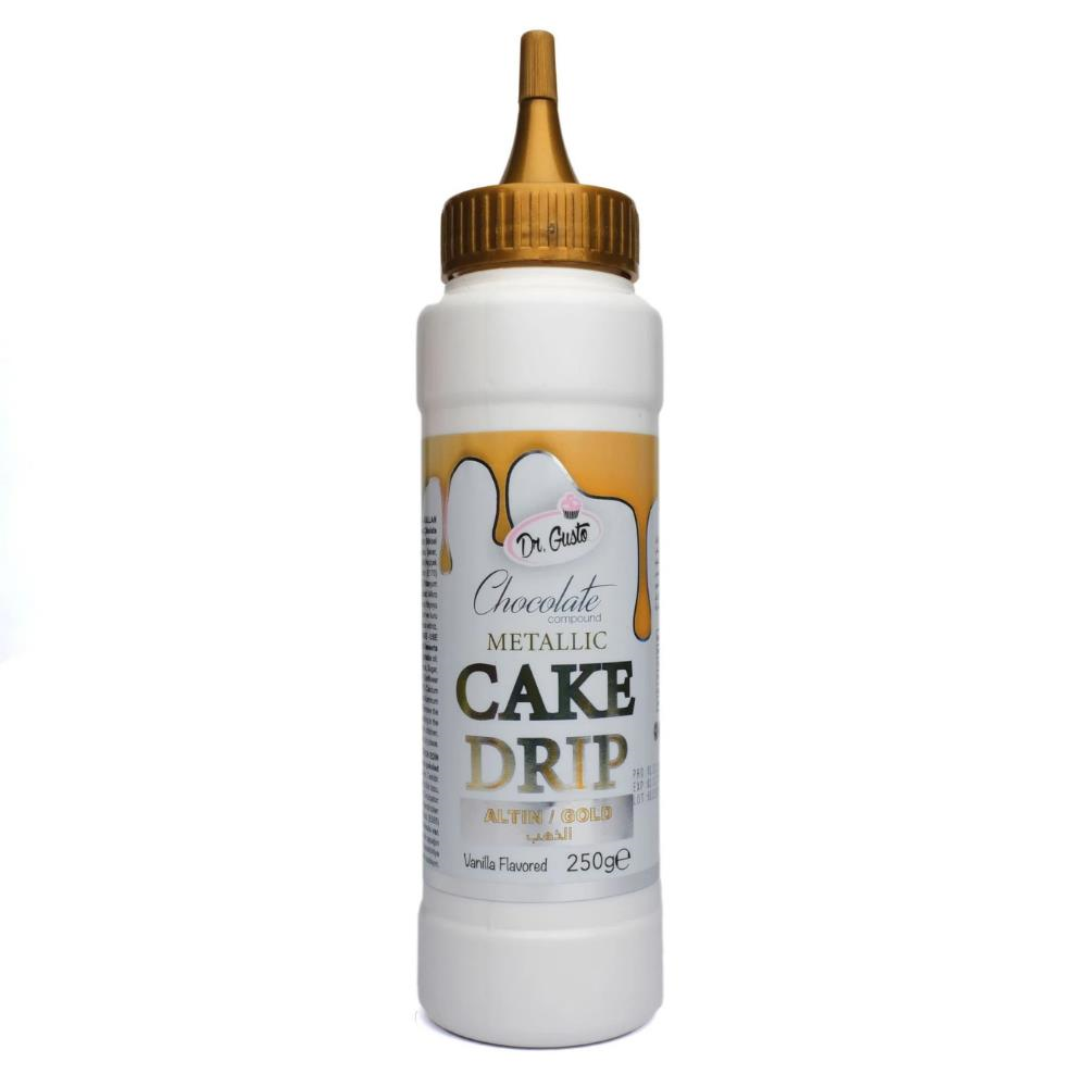 Metalik Altın Cake Drip 250 g – Pasta ve Tatlı Üzeri Parlak Altın Çikolata Kaplama Sosu