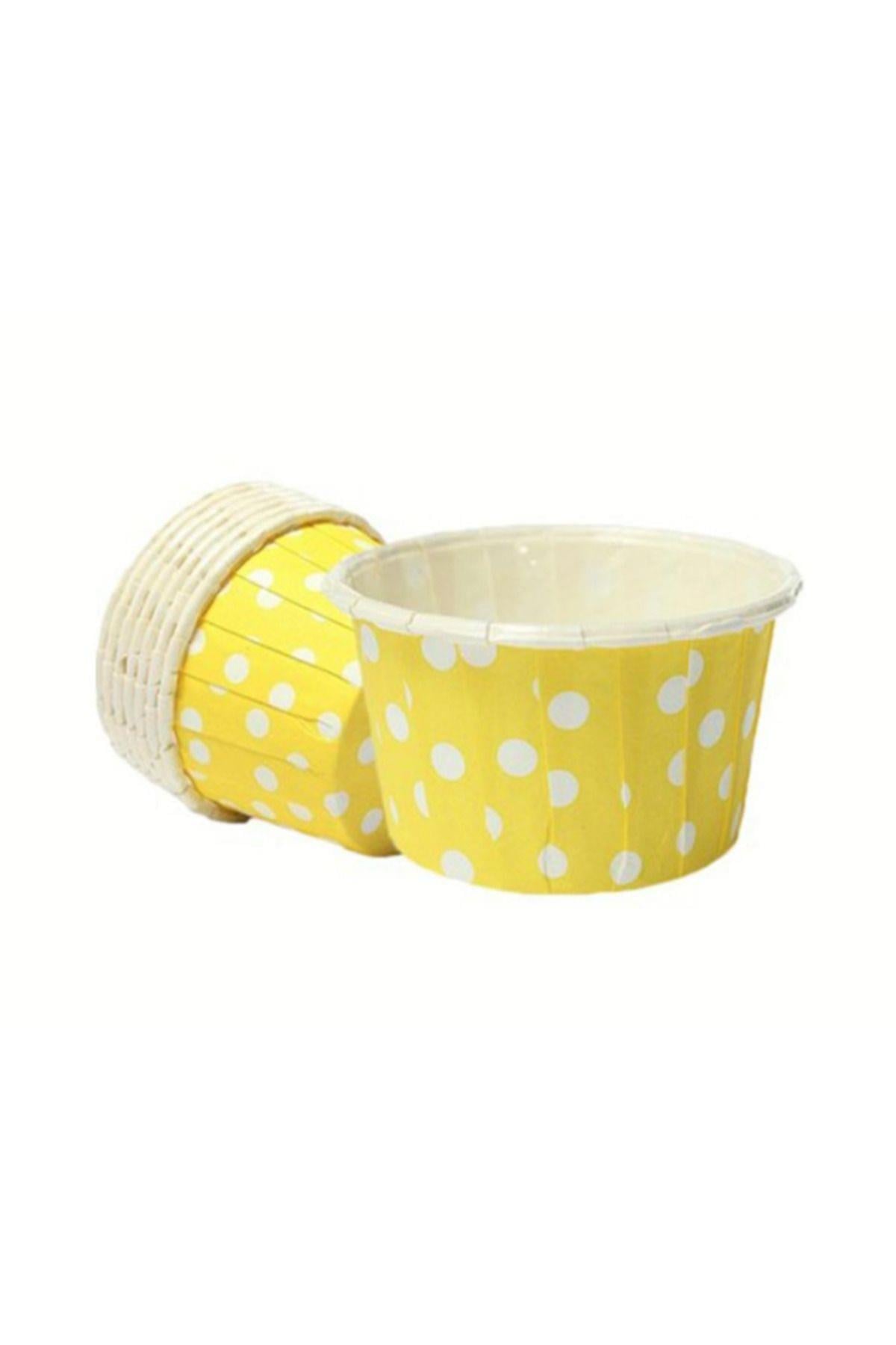 Sarı Puantiyeli Muffin Kağıt Kapsül 25 Adet 50x39 Mm