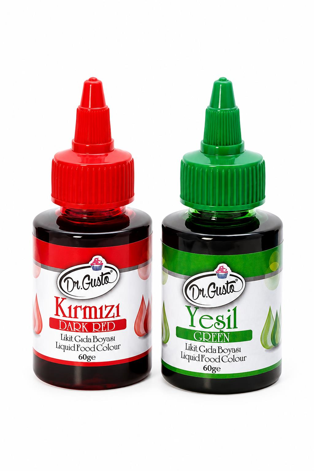 Dr. GustoSu Bazlı Likit Gıda Boyası (60gr renkler) Kırmızı+Yeşil 2'li Set