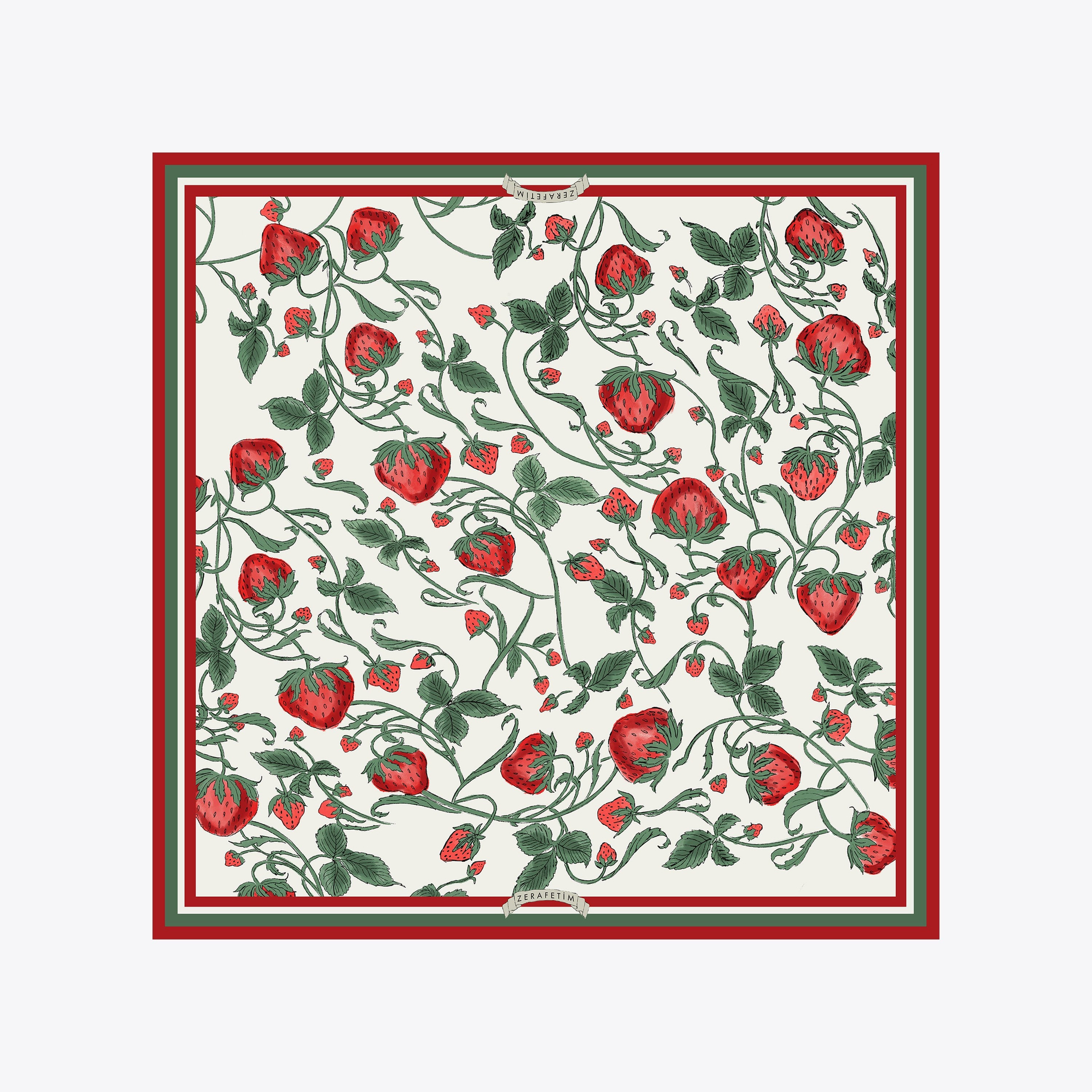 Çilek Bahçesi Desen İpek Twill Çocuk Eşarbı