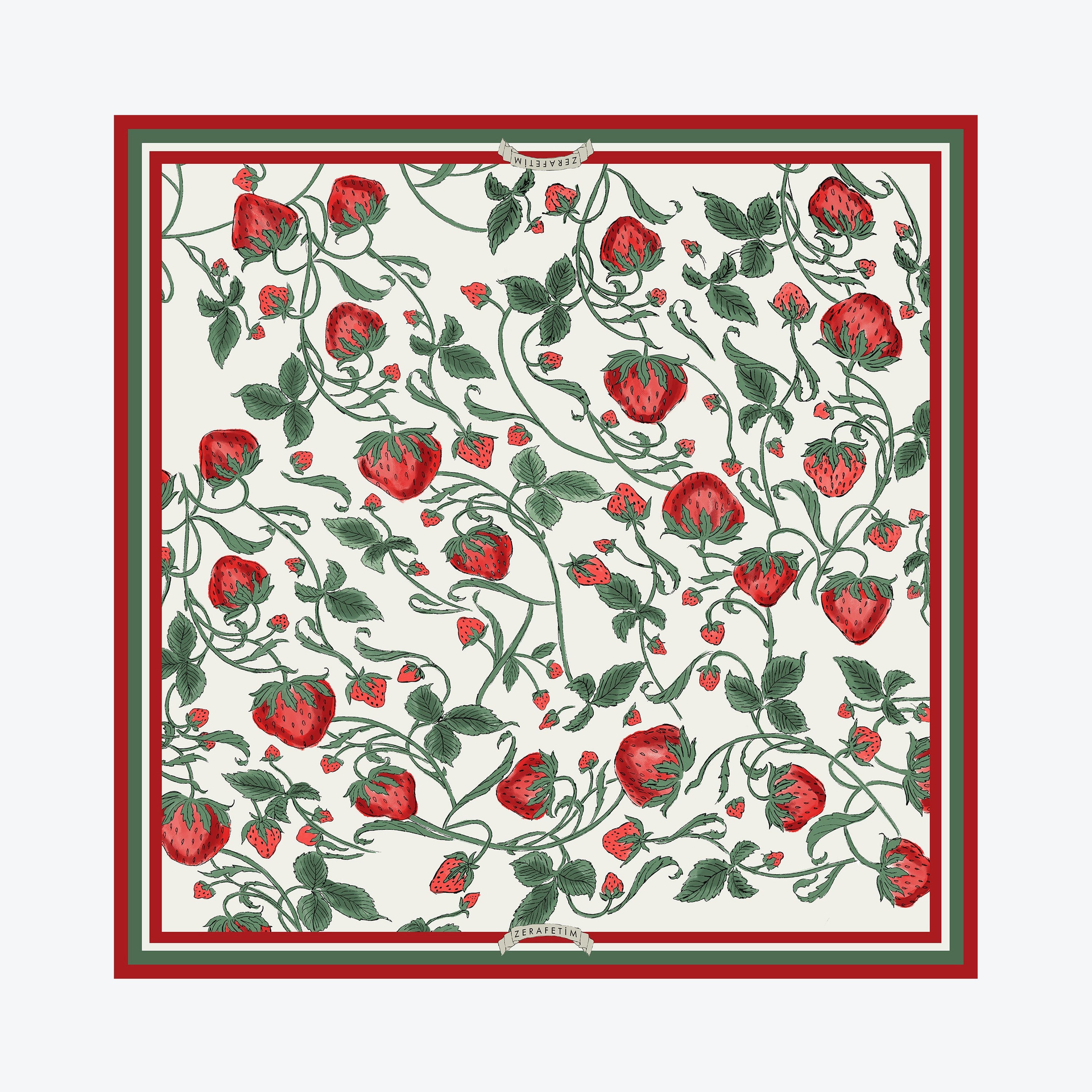 Çilek Bahçesi Desen İpek Twill Eşarp