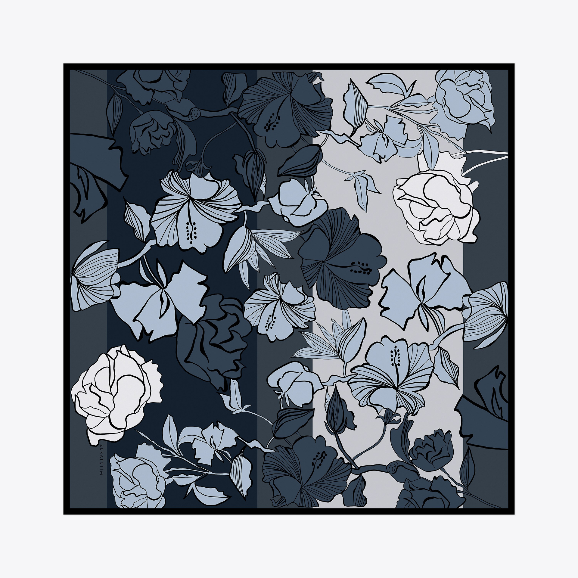 Flora Desen İpek Twill Eşarp