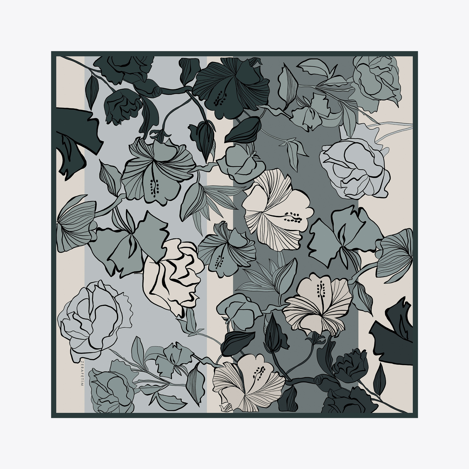 Flora Desen İpek Twill Eşarp