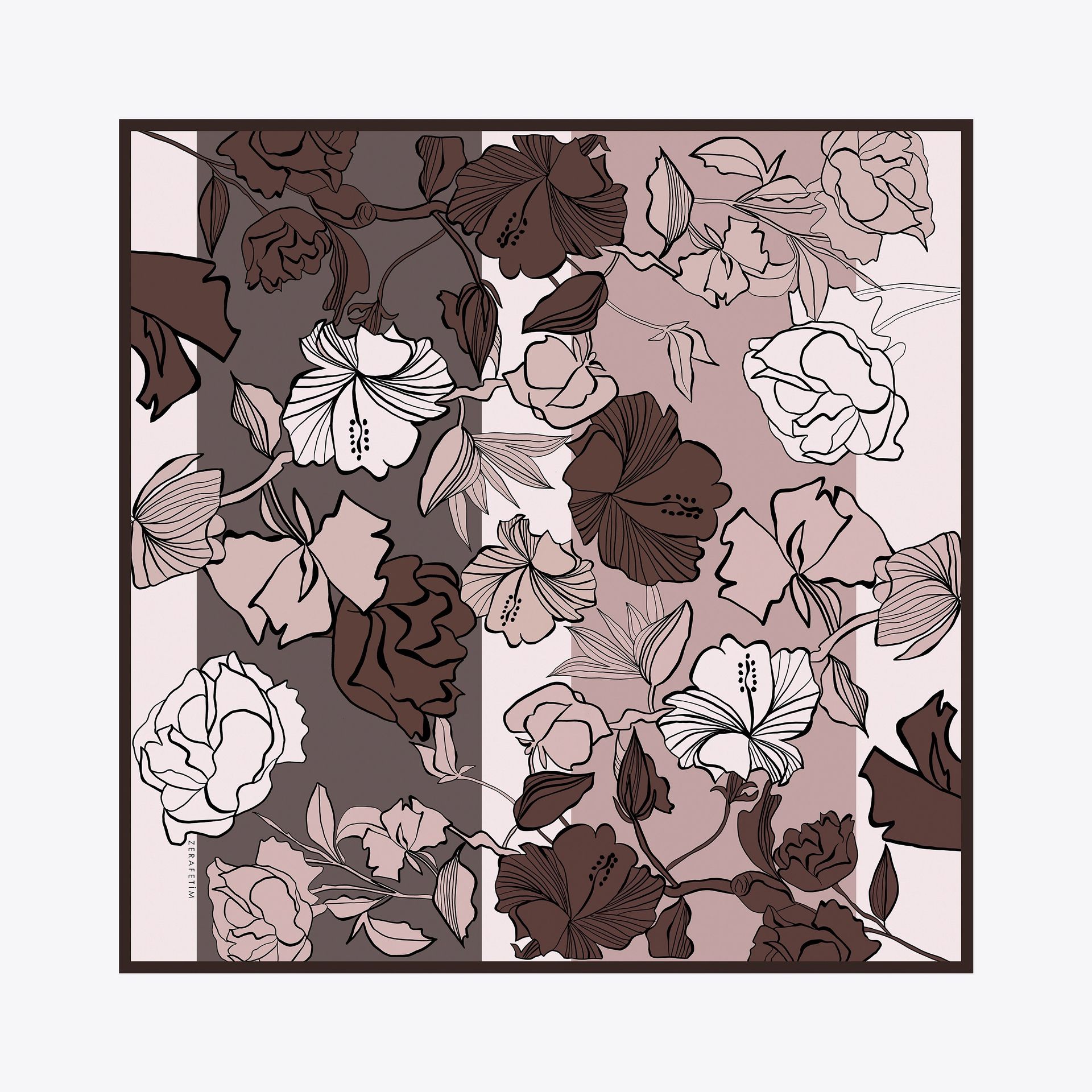Flora Desen İpek Twill Eşarp