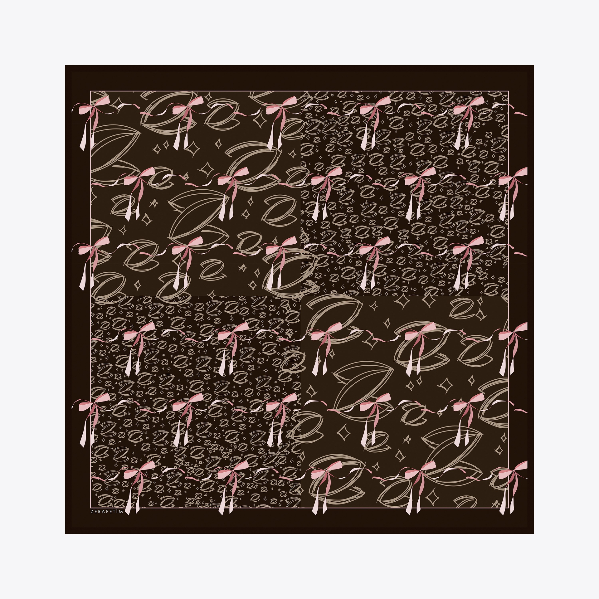Kurdele Z Logo Desen İpek Twill Eşarp