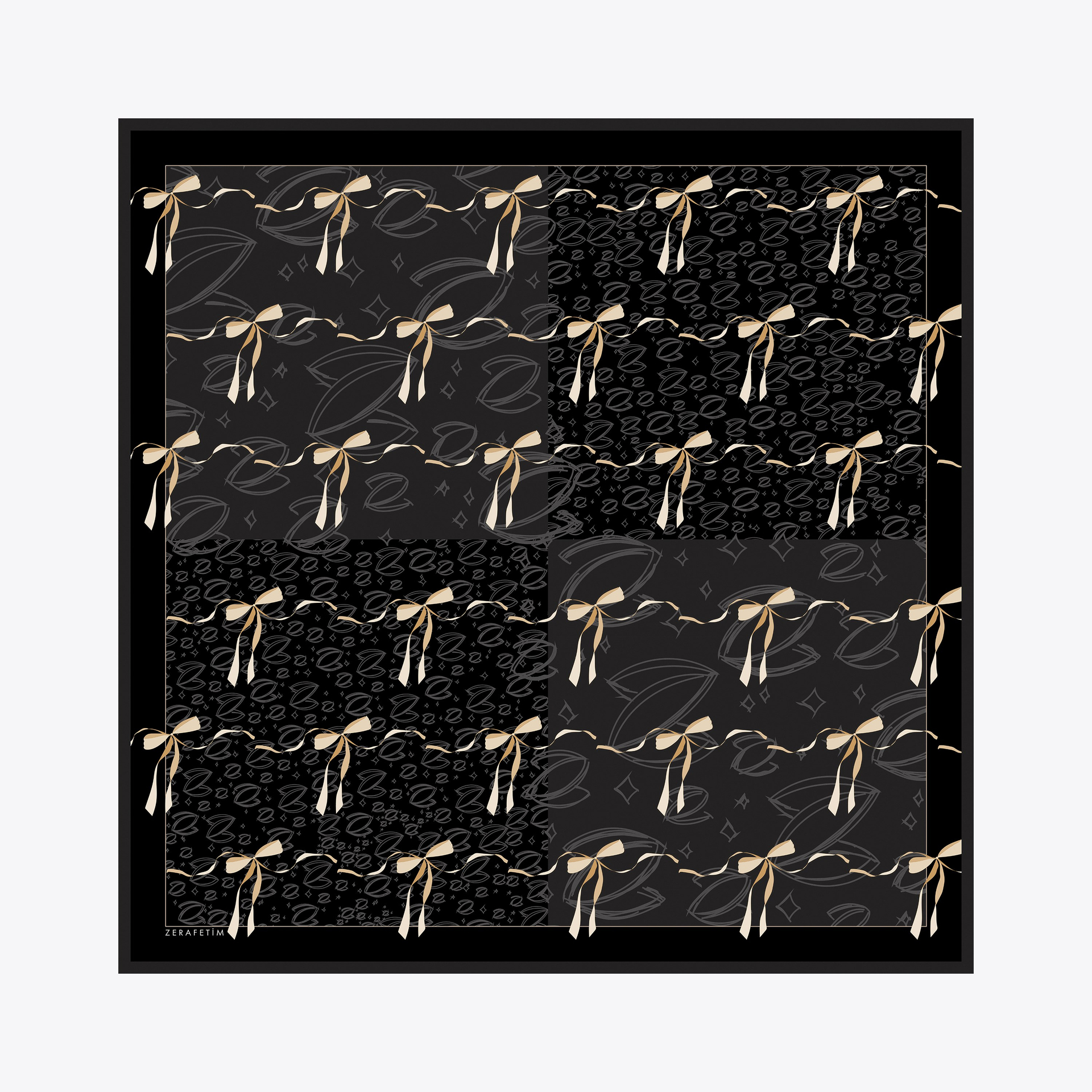 Kurdele Z Logo Desen İpek Twill Eşarp