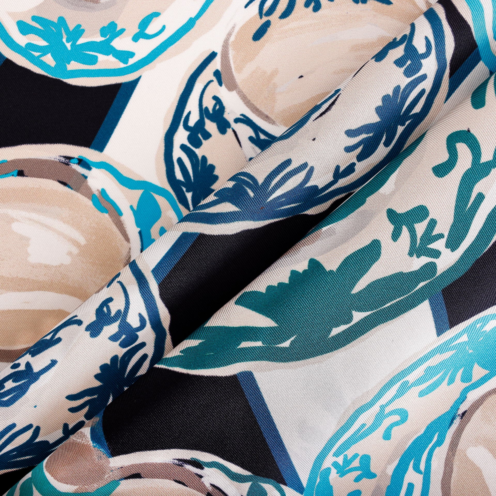 Tea Cup Desen İpek Twill Eşarp