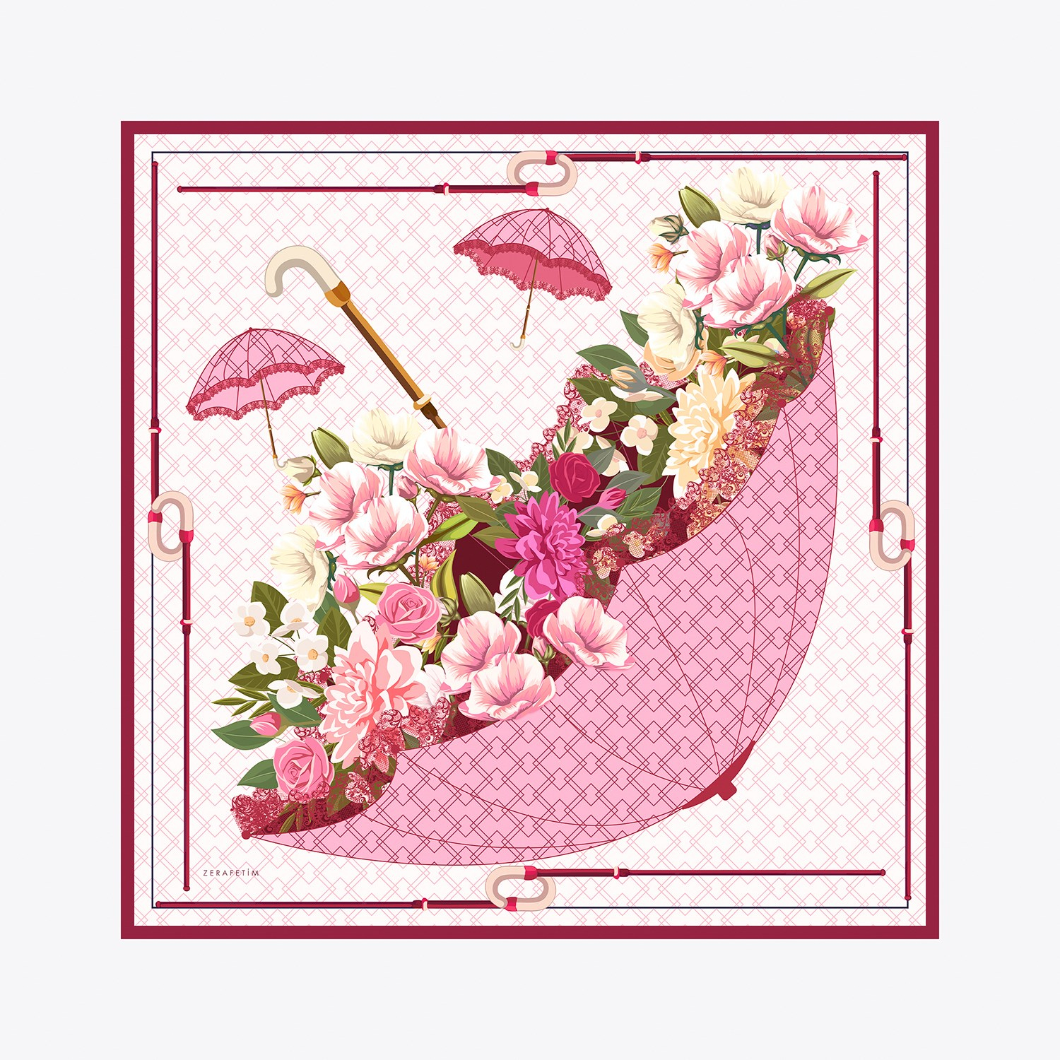 Umbrella Desen İpek Twill Eşarp
