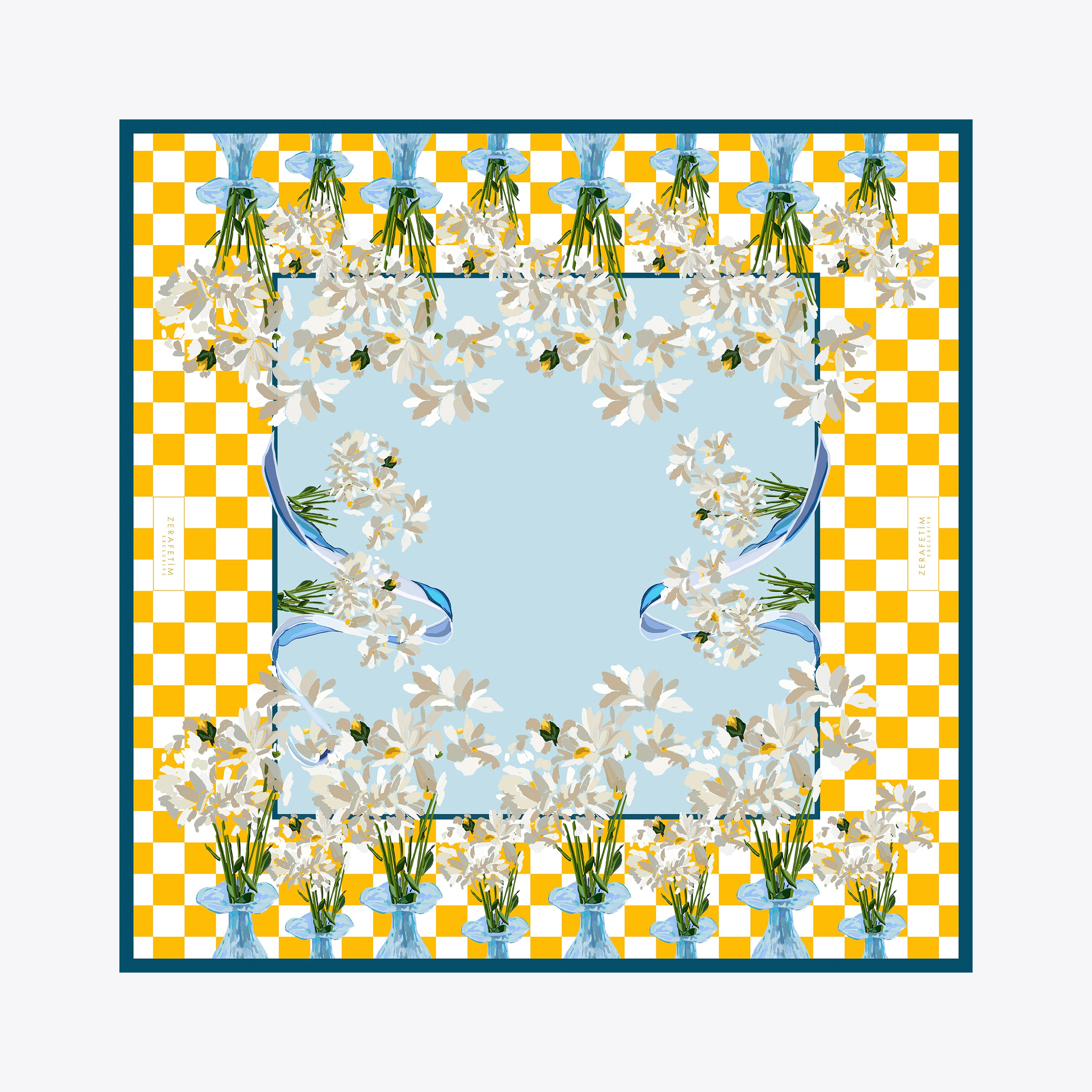 Vase Desen Exclusive İpek Twill Eşarp