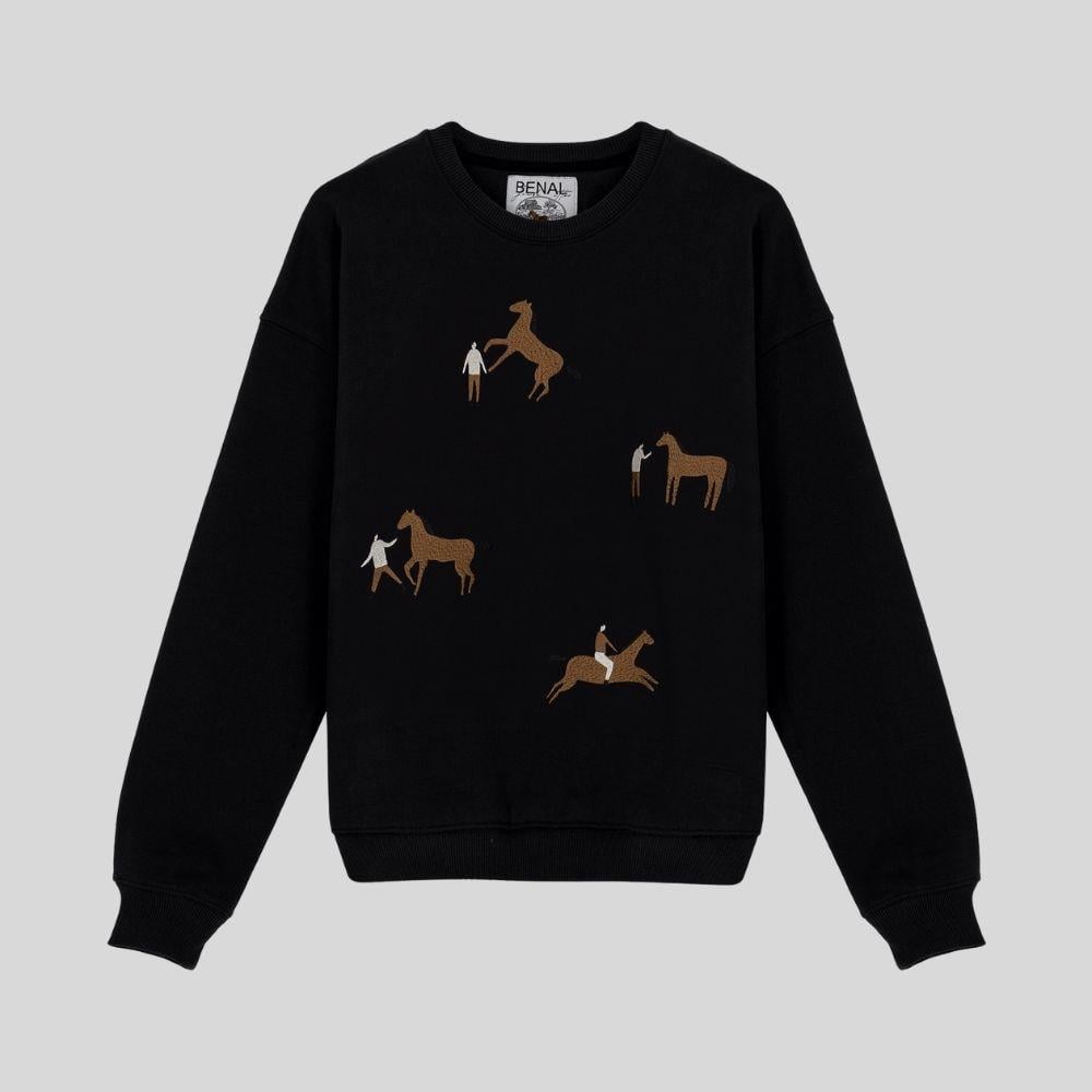 Kovboy nakışlı oversize siyah sweatshirt-004