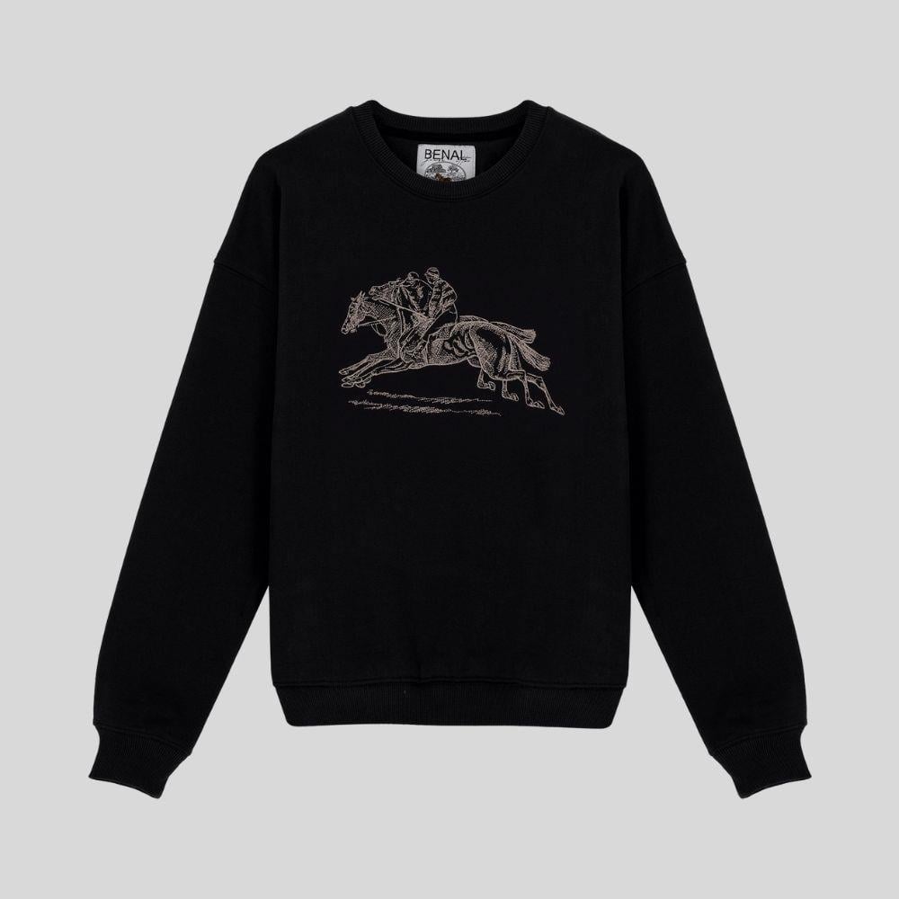 Kovboy nakışlı oversize siyah sweatshirt-003