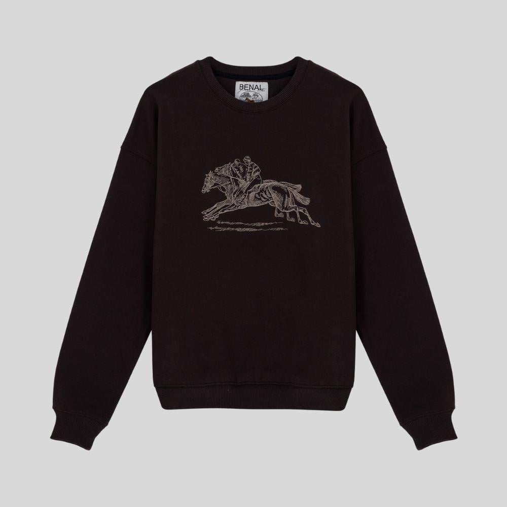 Kovboy nakışlı oversize kahverengi sweatshirt-003